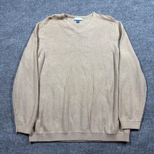 Breakwater Shirt Mens XL V-Neck Sweater Beige Long Sleeve Cotton Knit Pullover